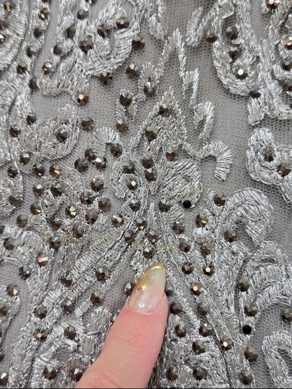NWT CAMERON BLAKE Mon Cheri 118687 Silver Beaded Lace Formal Gown Size 12 - Picture 14 of 16